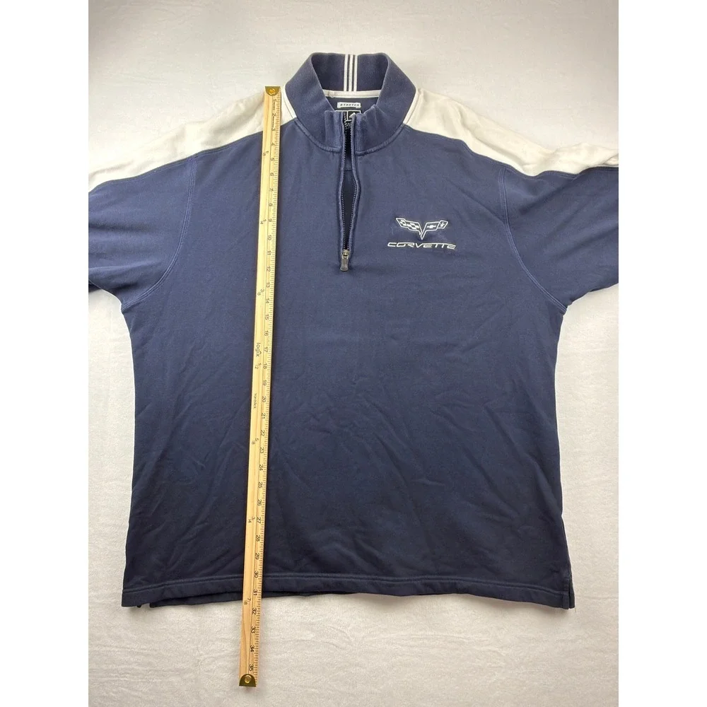 Vtg Adidas Corvette Mens 2XL Navy Blue 1/4 Zip Pullover Sweatshirt
